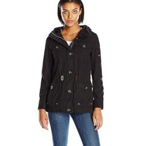 Levi's Women's S Black Red Tab Cotton Four Pocket Hooded Field Jacket Lined